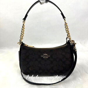 Coach Teri Shoulder/Crossbody Bag Signature Canvas/Gold/Walnut/Black CV933 NWT